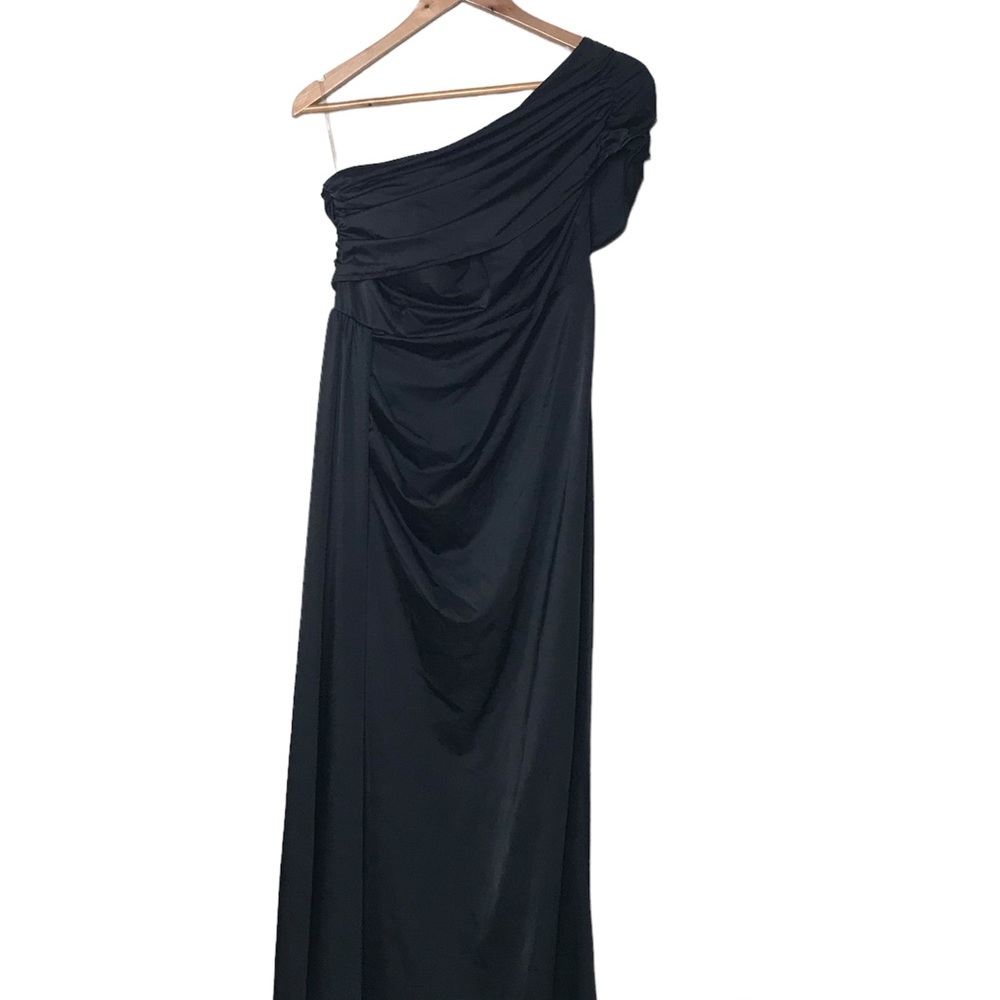 MISS ORD NWT Dress Maxi Black Sleek One Shoulder Side Sash Size XL
